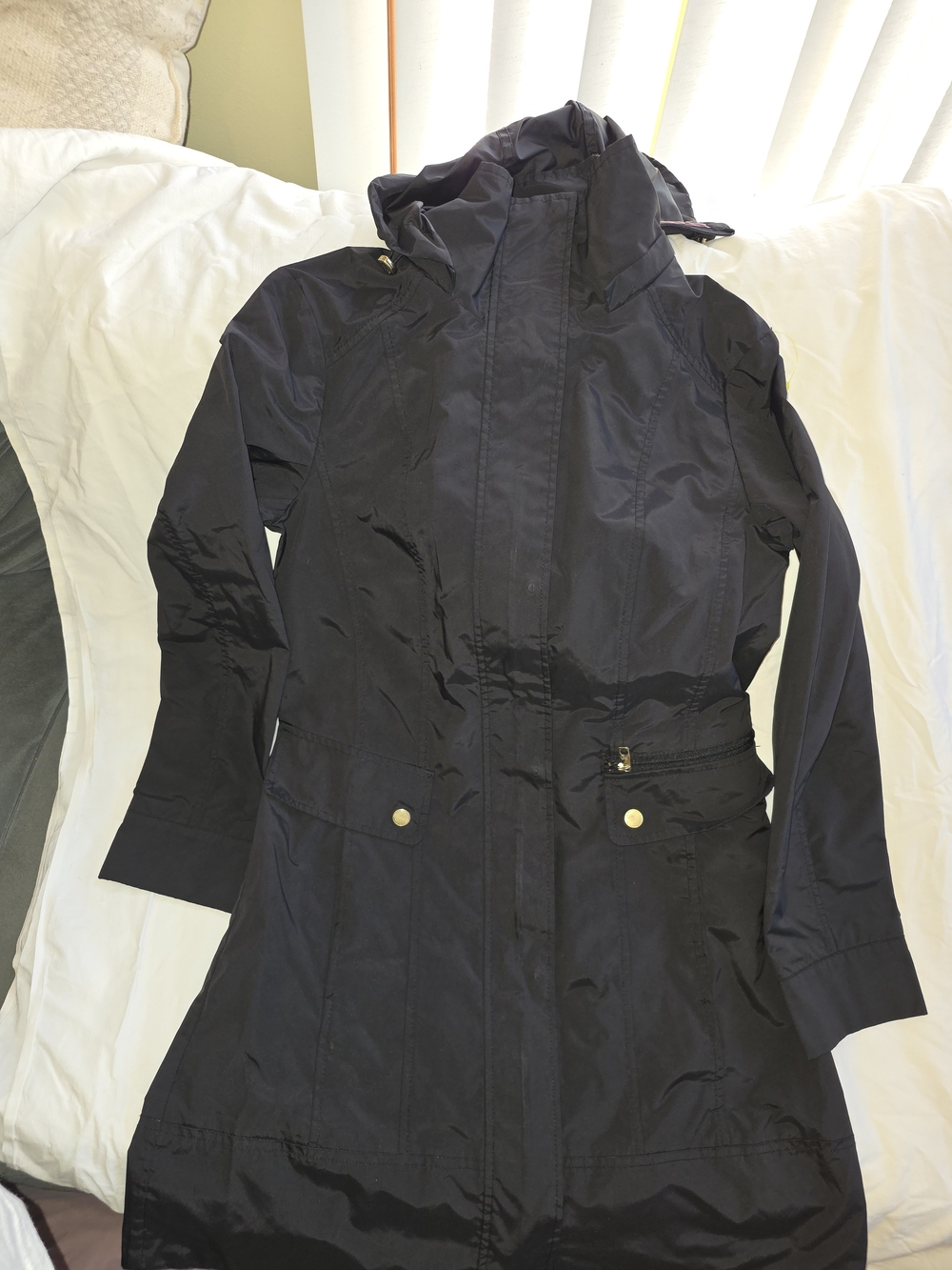 Cole Haan Black Hooded Trench Coat